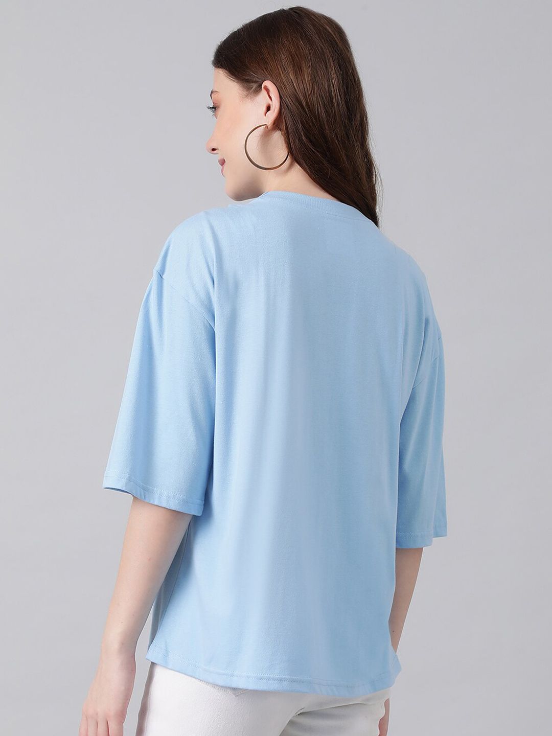 KOTTY Basics Blue Round Neck Oversized T-shirt
