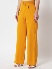 KOTTY BIZwear Women Yellow Relaxed Straight Fit High-Rise Easy Wash Pleated Trousers