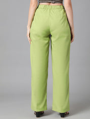 Kotty Women Green Relaxed Straight Leg High-Rise Easy Wash Pleated Parallel Trousers