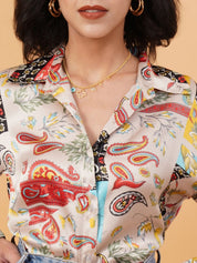 Kotty Abstract Printed Cutaway Collar Casual Shirt