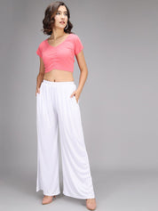 Kotty Women White Flared High-Rise Parallel Trousers