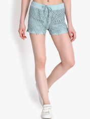 Kotty Women Blue Self Design Regular Fit Hot Pants