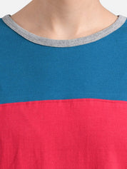 Kotty Women Grey & Blue Colourblocked Round Neck T-shirt