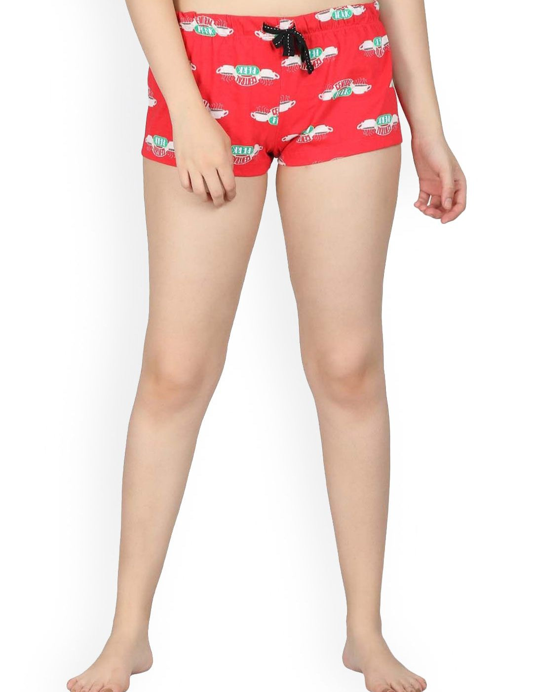 Kotty Women Red & Off-White Printed Lounge Shorts