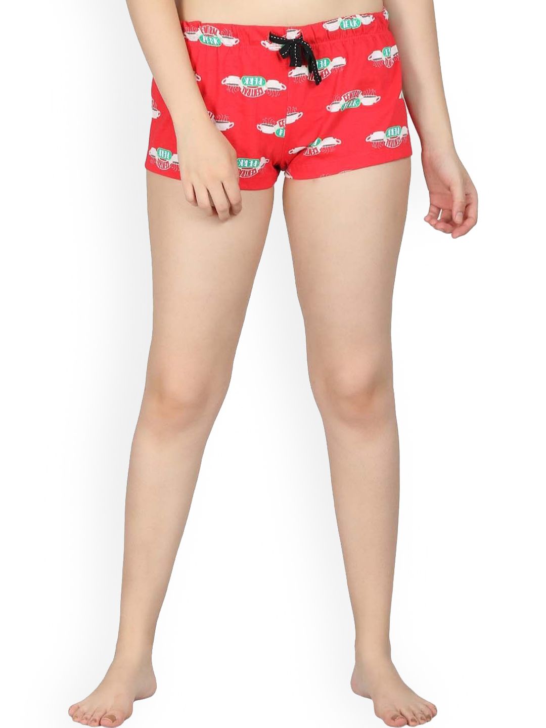 Kotty Women Red & Off-White Printed Lounge Shorts