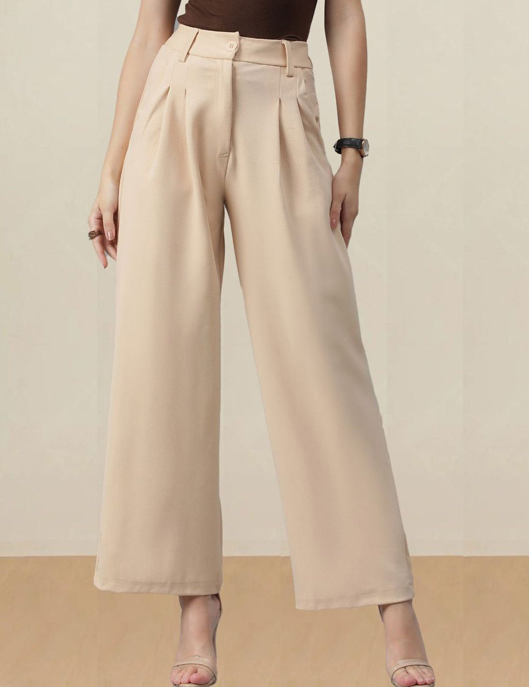 Kotty Women Solid Straight Fit High-Rise Trousers