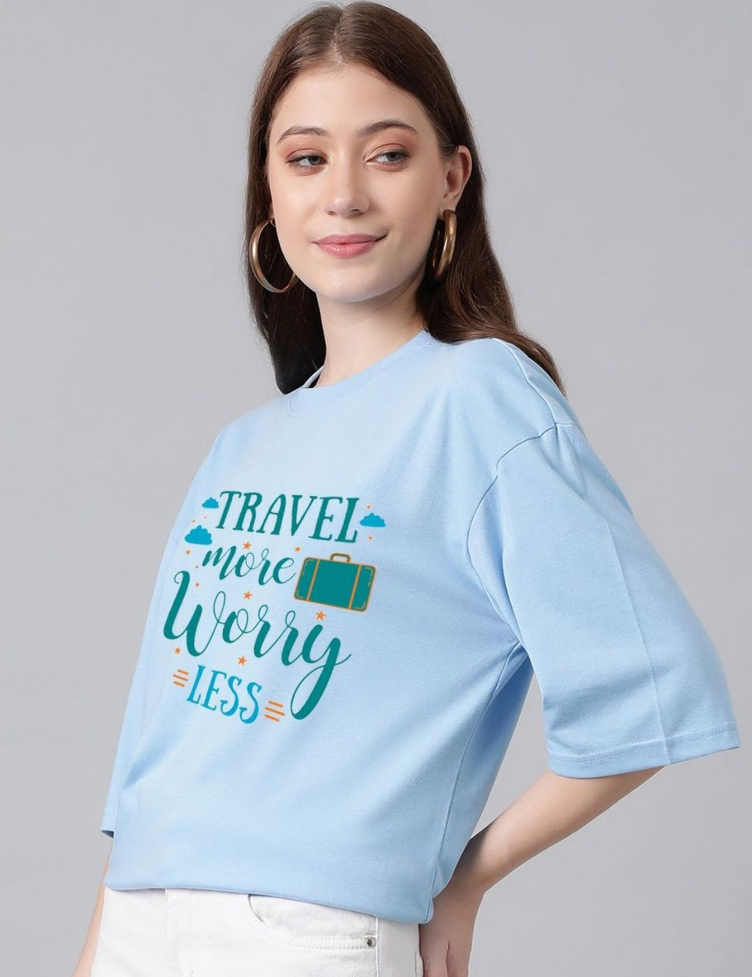 Kotty Cotton Typography Printed Drop-Shoulder Sleeves Oversized T-shirt