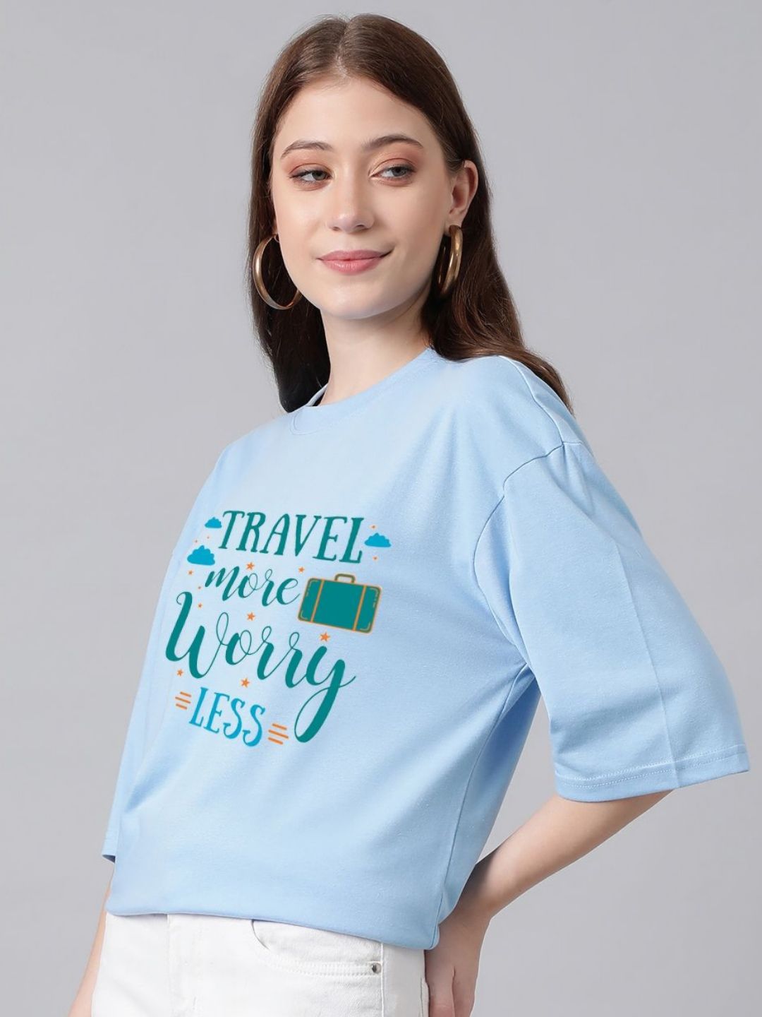 Kotty Cotton Typography Printed Drop-Shoulder Sleeves Oversized T-shirt