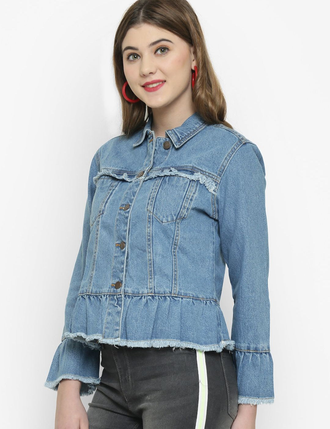 Kotty Women Blue Solid Denim Jacket