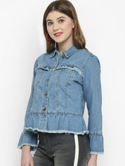 Kotty Women Blue Solid Denim Jacket