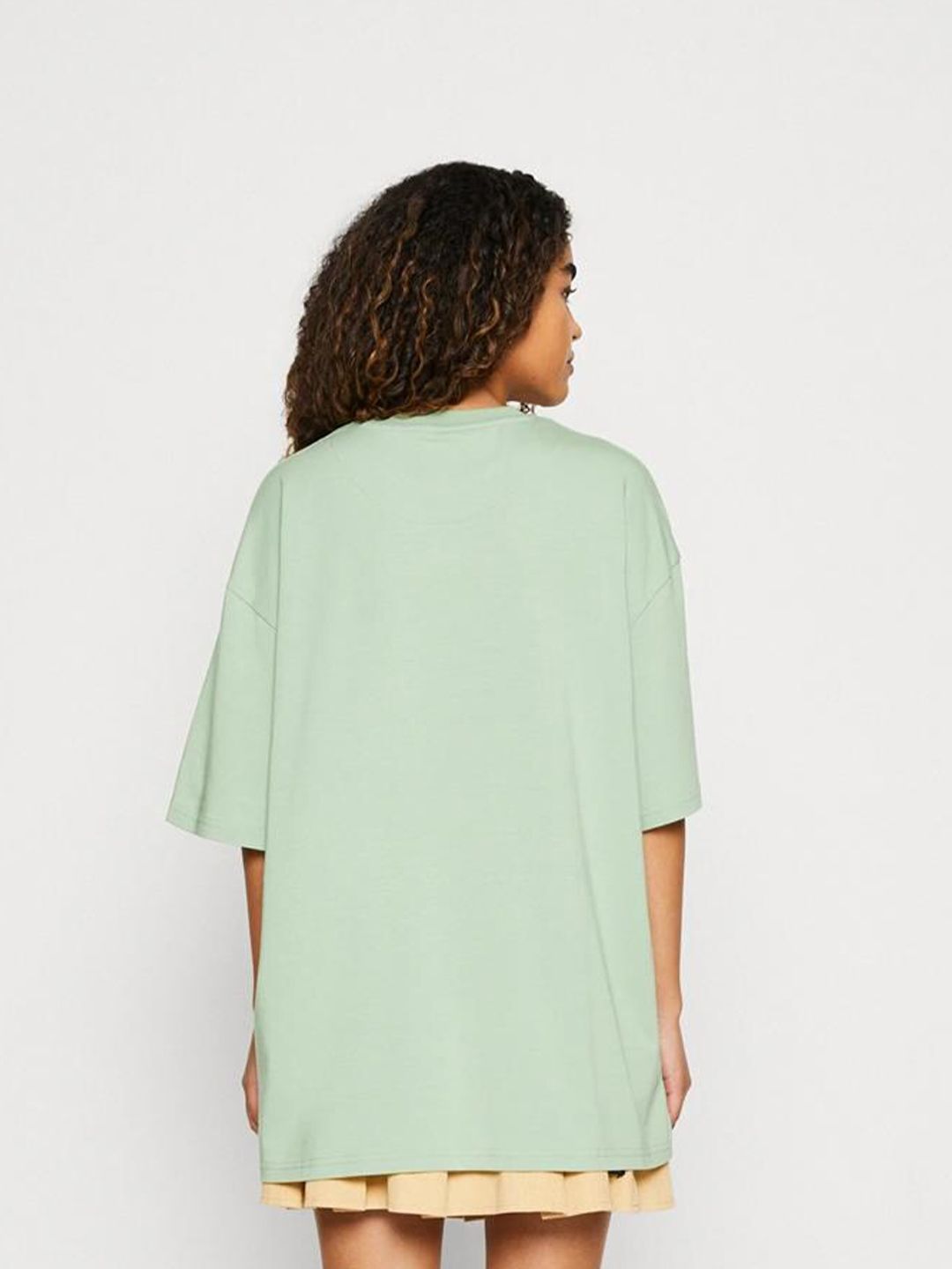 Kotty Green Printed Round Neck Drop-Shoulder Sleeves Oversized T-shirt