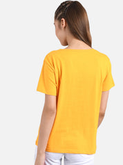 Kotty Women Yellow Printed Round Neck T-shirt