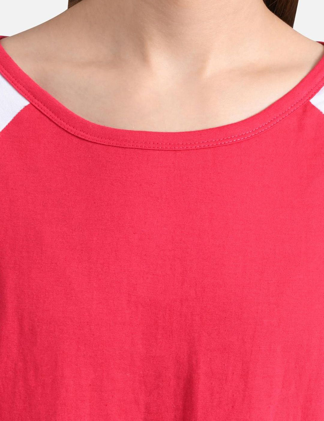 Kotty Women Pink & White Colourblocked Round Neck T-shirt