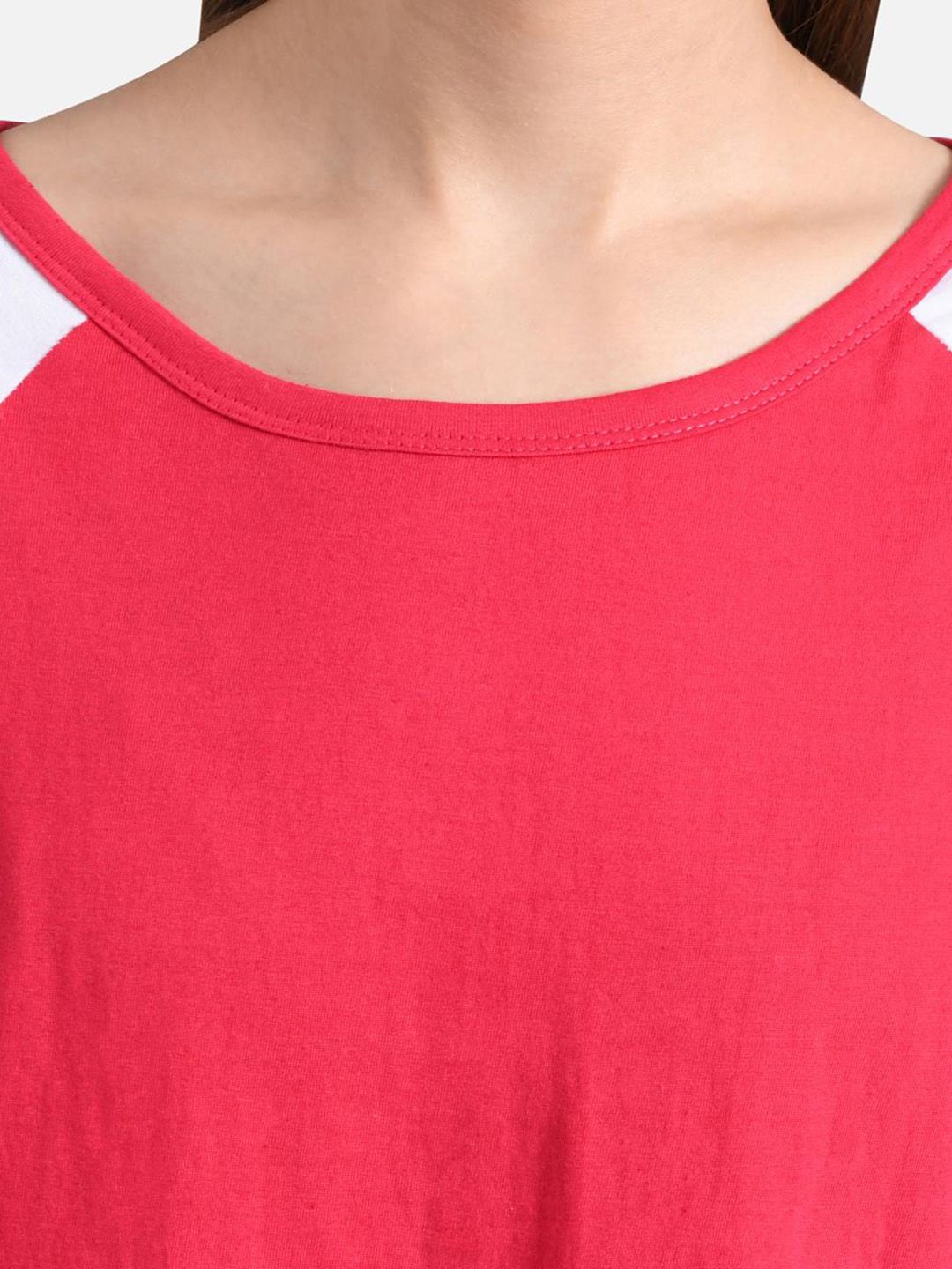 Kotty Women Pink & White Colourblocked Round Neck T-shirt