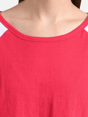 Kotty Women Pink & White Colourblocked Round Neck T-shirt
