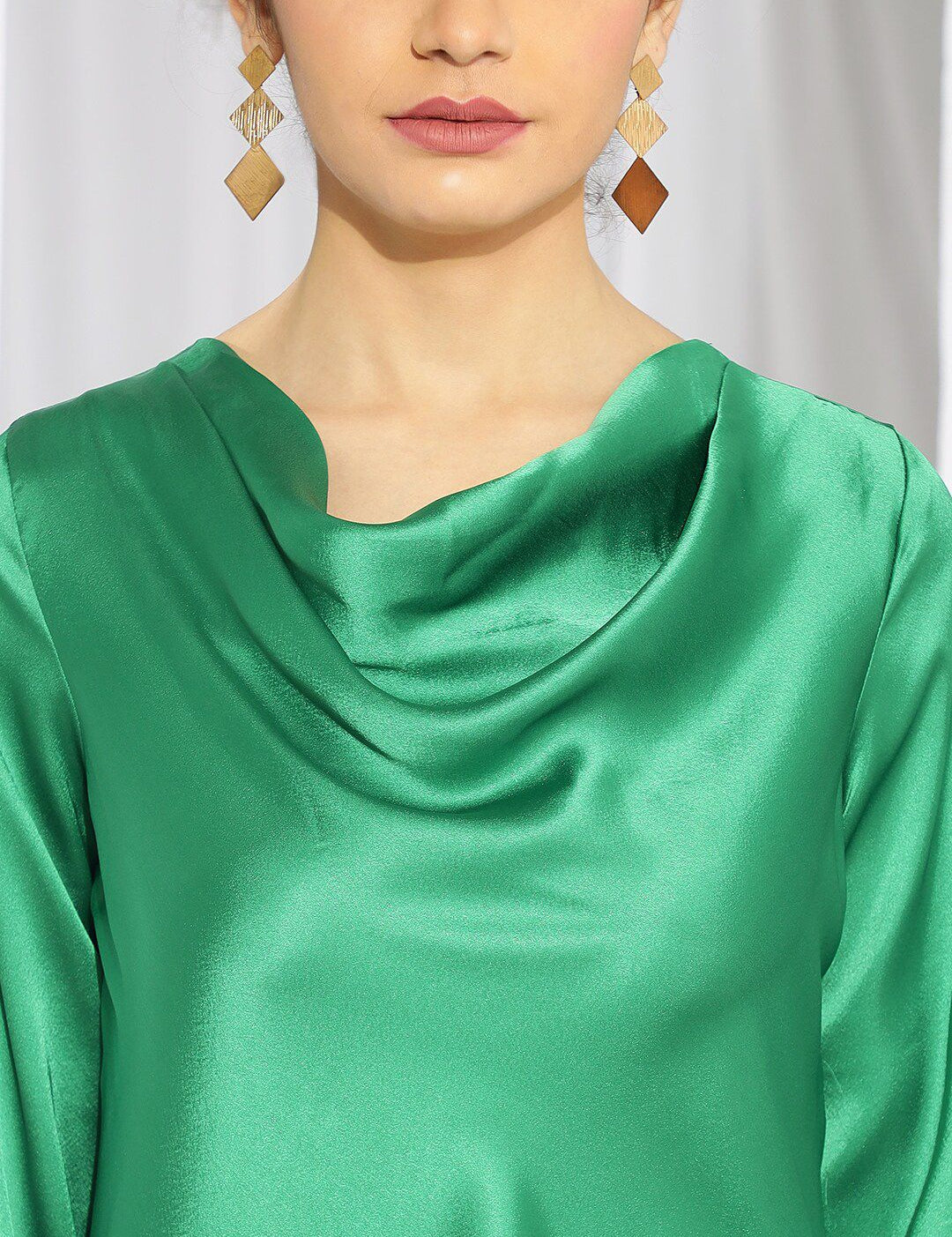 Kotty Green Cowl Neck Bishop Sleeves Satin Top