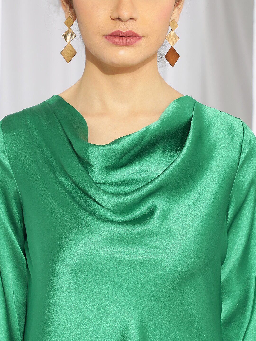 Kotty Green Cowl Neck Bishop Sleeves Satin Top
