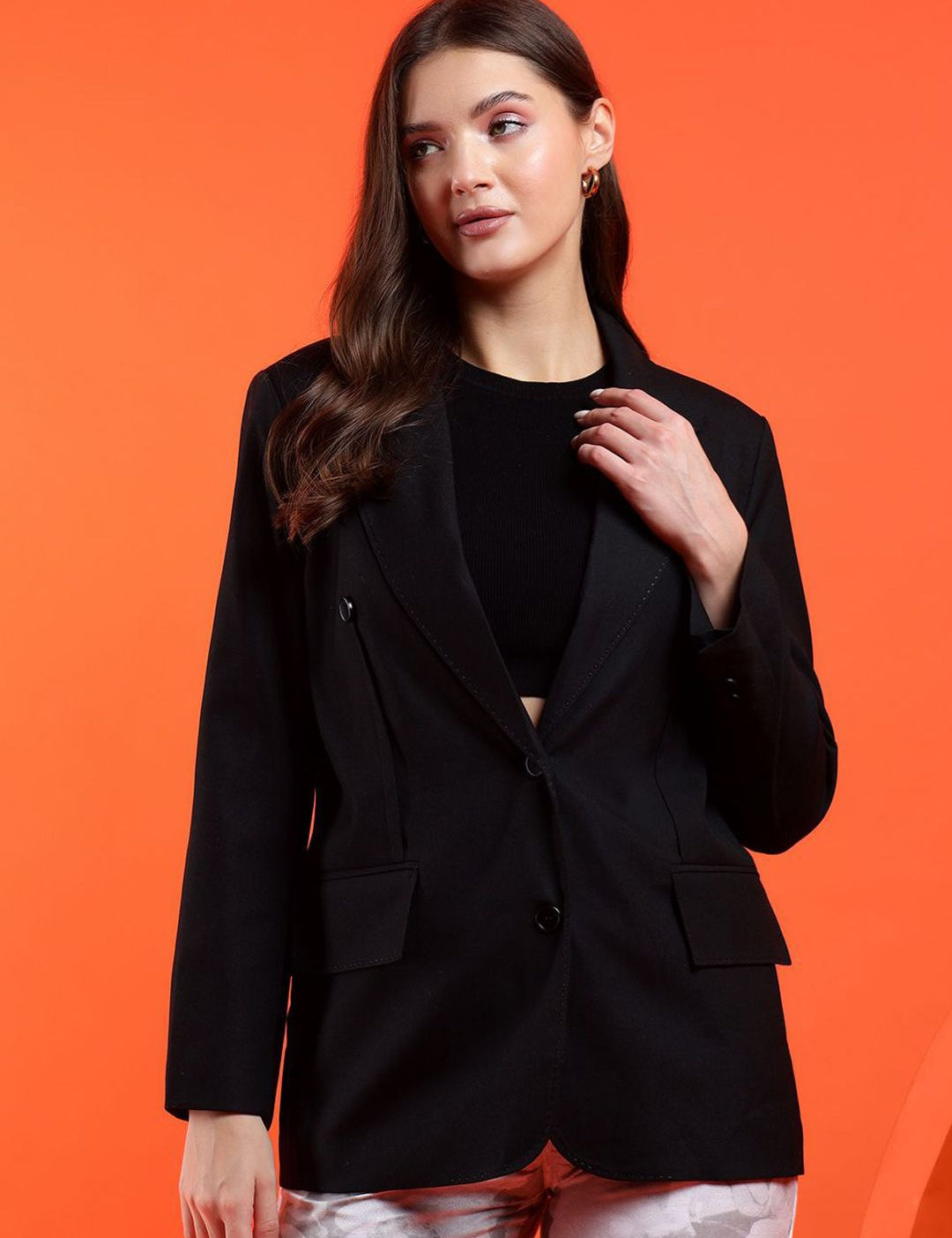 Kotty Women Solid Notched Lapel Collar Overcoat