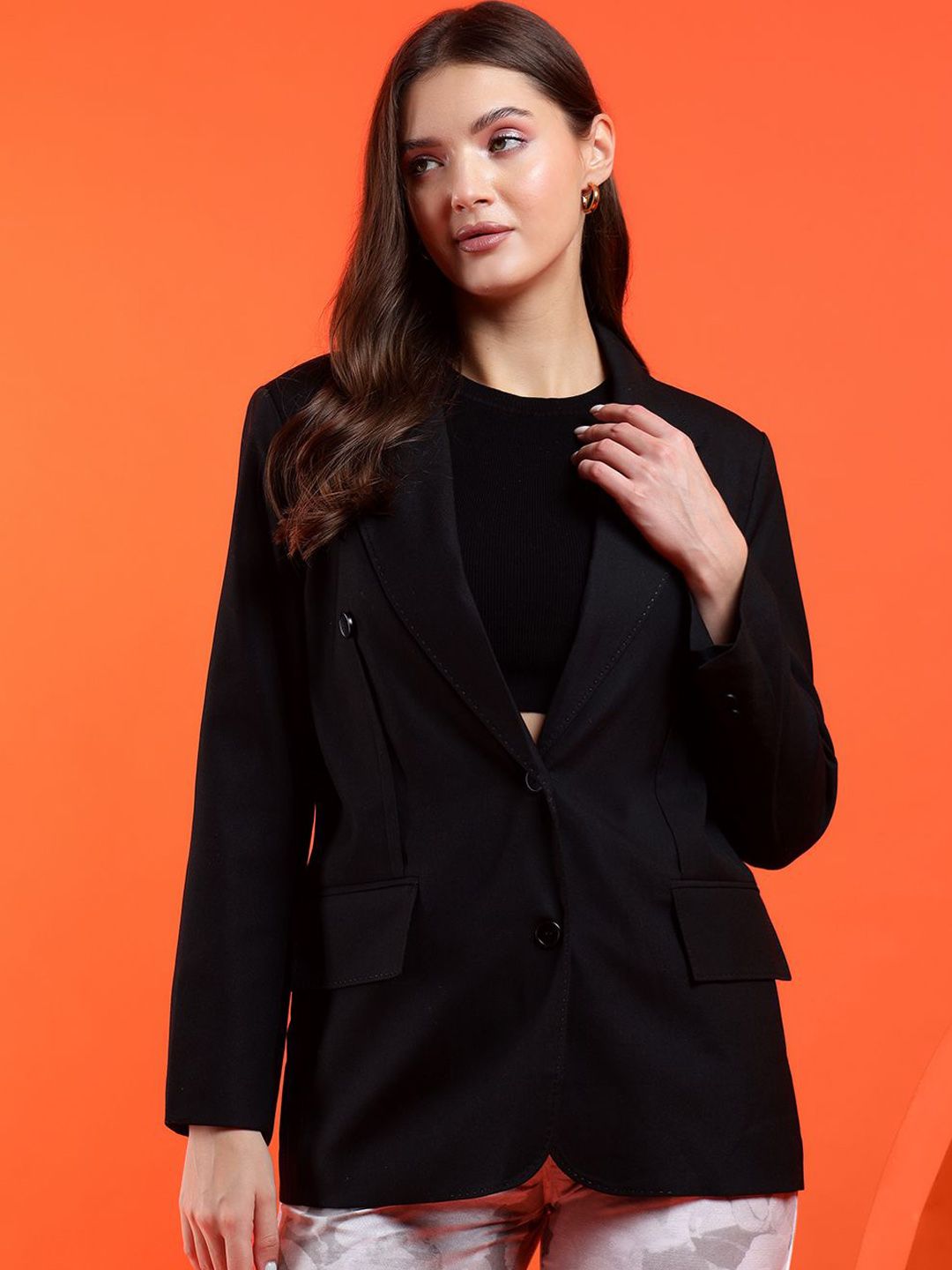 Kotty Women Solid Notched Lapel Collar Overcoat