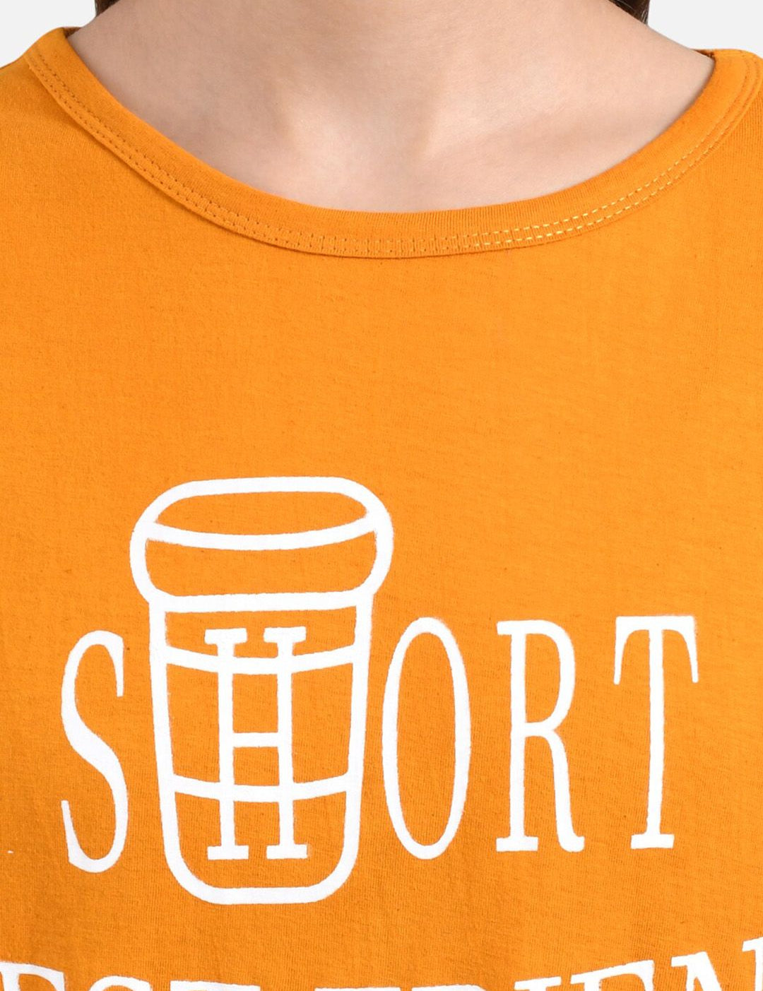 Kotty Women Orange Printed Round Neck T-shirt