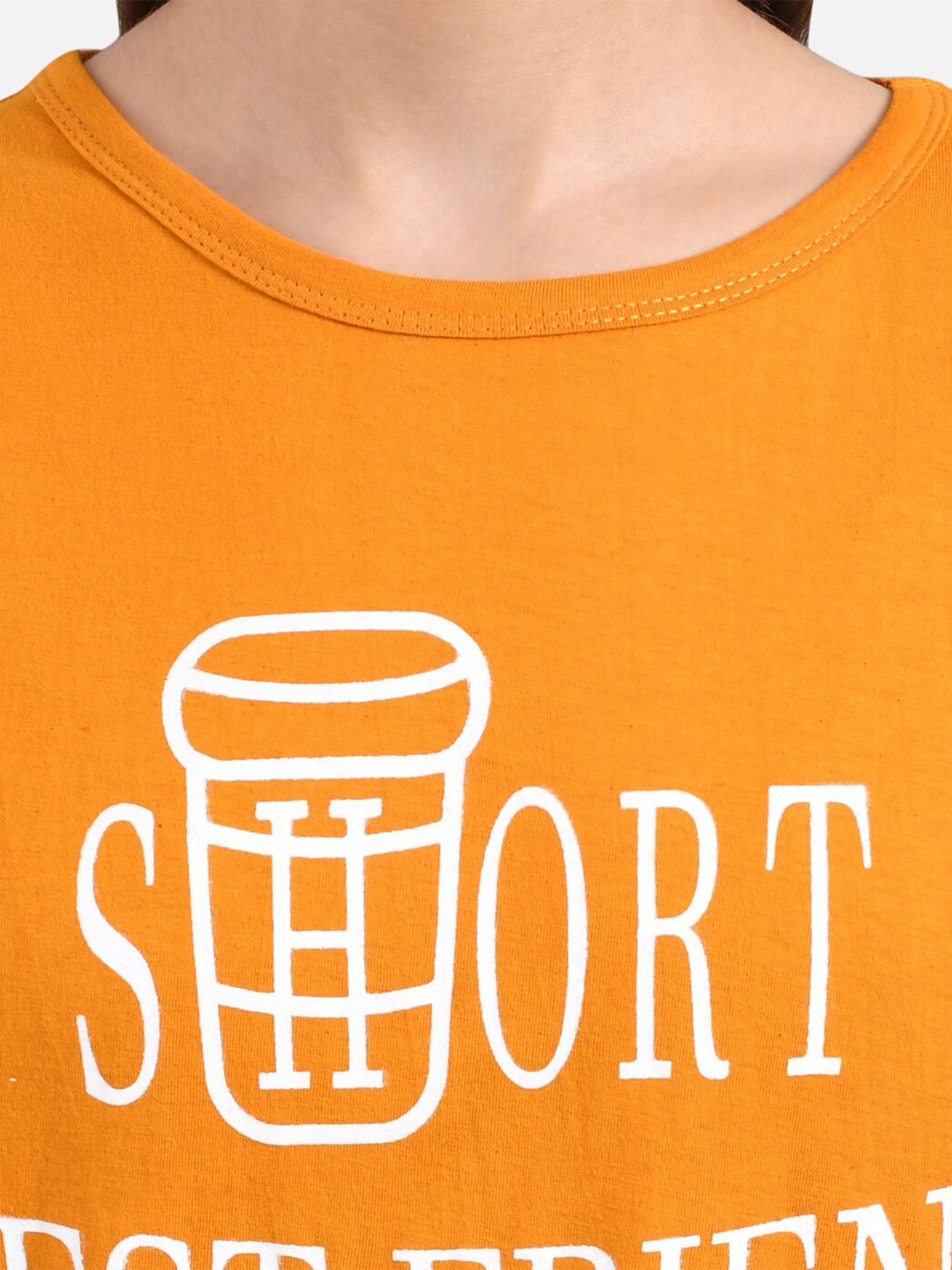 Kotty Women Orange Printed Round Neck T-shirt