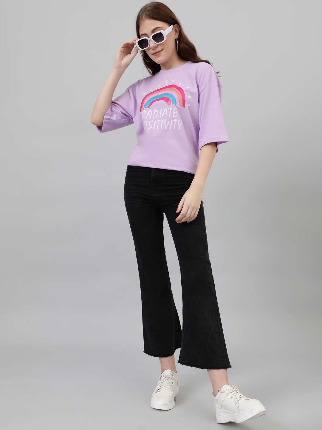 Kotty Oversized Typography Printed Drop-Shoulder Sleeves Casual T-shirt