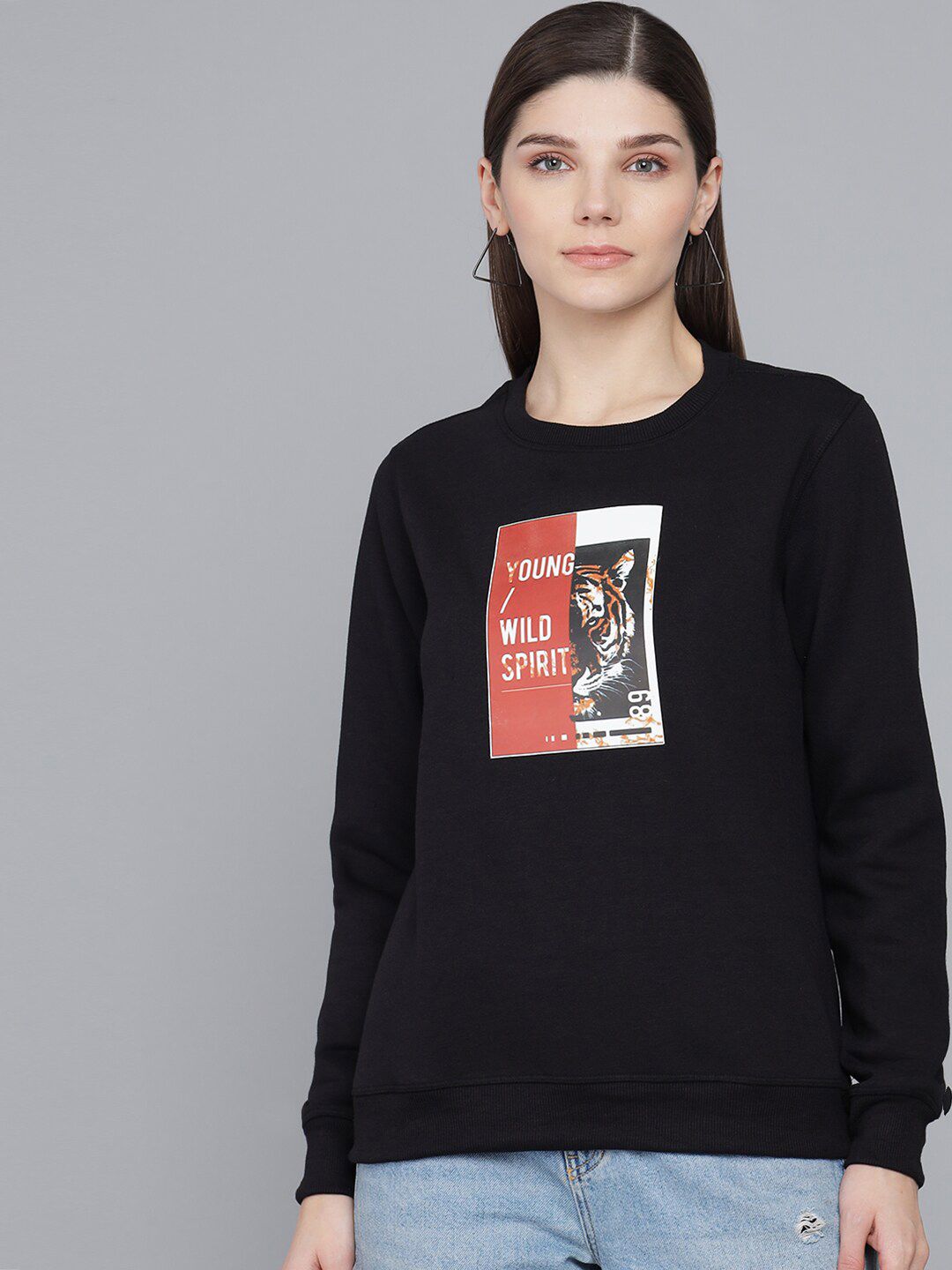 Kotty Women Black Printed Sweatshirt
