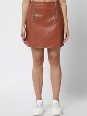 Kotty Women Brown Solid Mini Skirt
