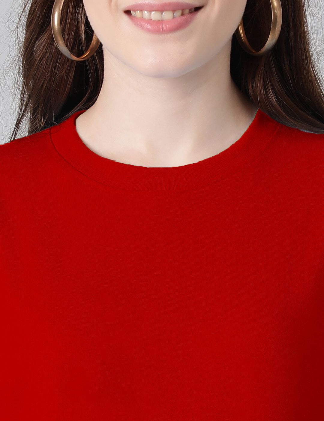 Kotty Red Round Neck Oversized Cotton T-shirt