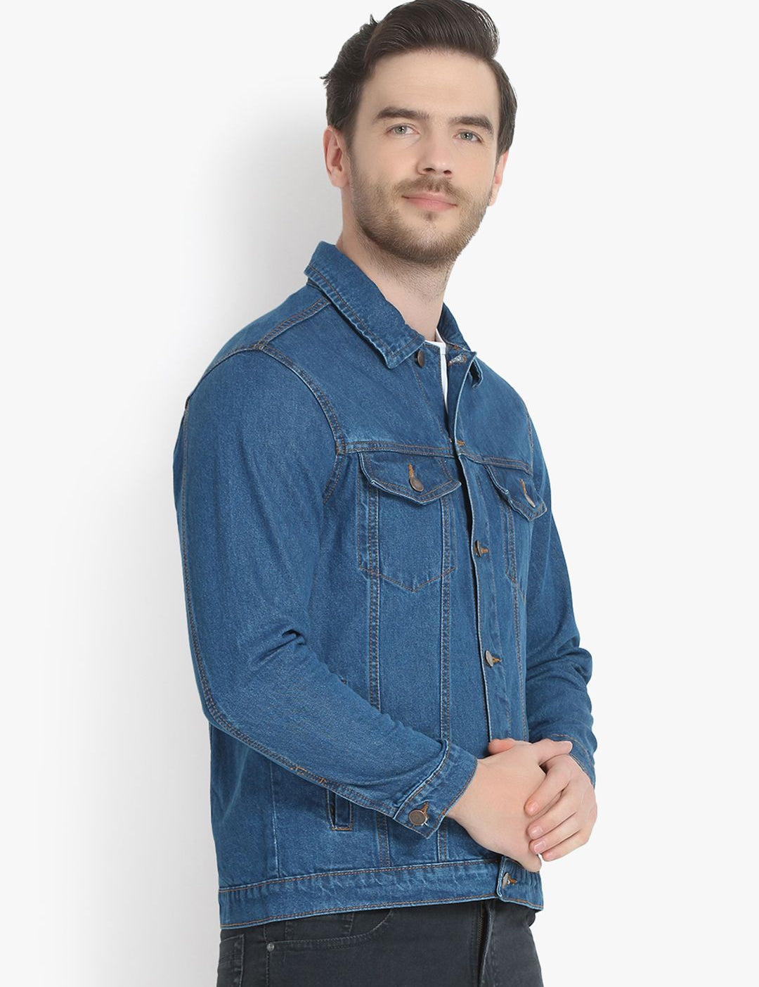 Kotty Men Blue Solid Denim Jacket