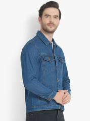 Kotty Men Blue Solid Denim Jacket