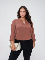 KOTTY Women Plus Size Solid V-Neck Top