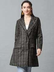 KOTTY BIZwear Grey Checked Double-Breasted Overcoat