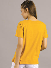 Kotty Women Yellow Printed Round Neck T-shirt