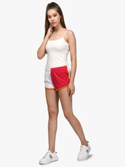 Kotty Women White & Red Colourblocked Regular Fit Shorts