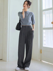 Kotty Women Grey Relaxed Straight Leg Straight Fit High-Rise Pleated Trousers
