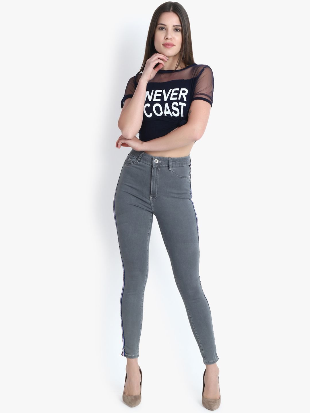 Kotty Women Grey Skinny Fit High-Rise Clean Look Stretchable Jeans