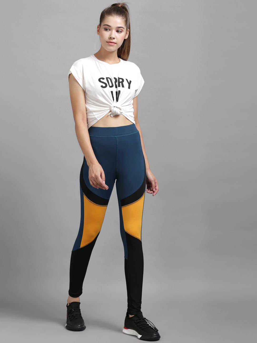 Kotty Women Yellow & Blue Colourblocked  Tights