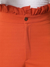 Kotty Women Orange Relaxed Straight Fit High-Rise Easy Wash Trousers