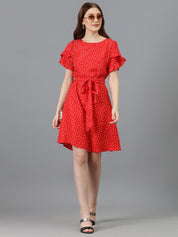 Kotty Printed Bell Sleeve Crepe A-Line Dress