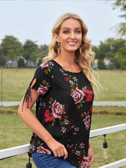 Kotty Floral Printed Round Neck Crepe Top