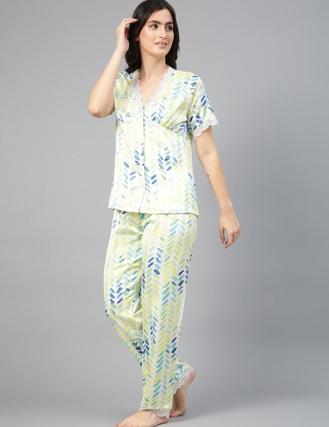 Kotty Floral Printed Satin Night Suit