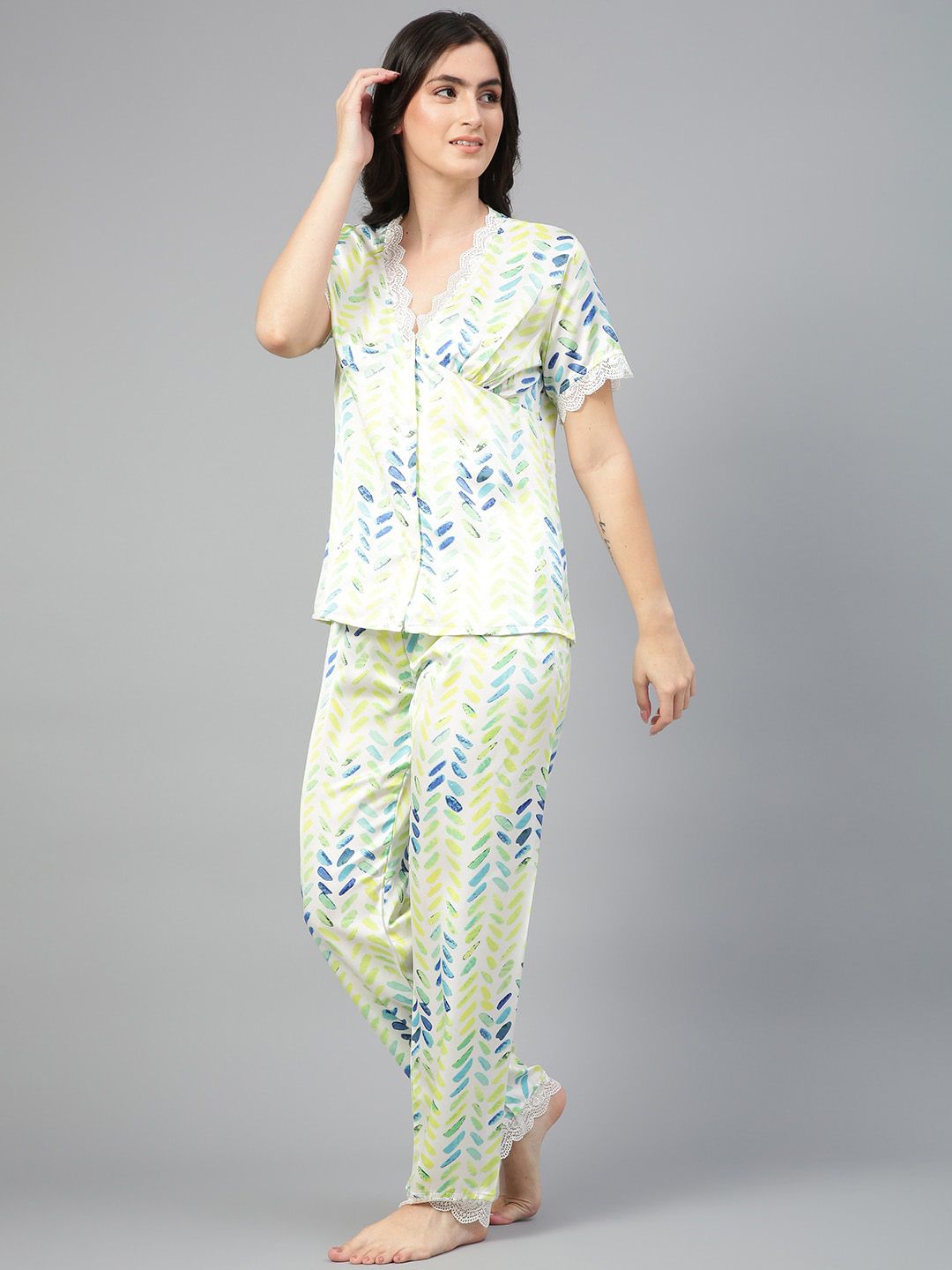Kotty Floral Printed Satin Night Suit