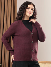 Kotty Women V-Neck Cotton Ribbed Cardigan