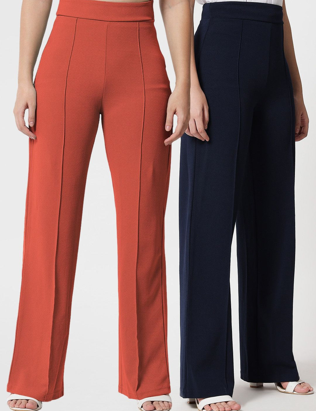 Kotty Women Pack Of 2 Relaxed Straight Fit High-Rise Easy Wash Trousers