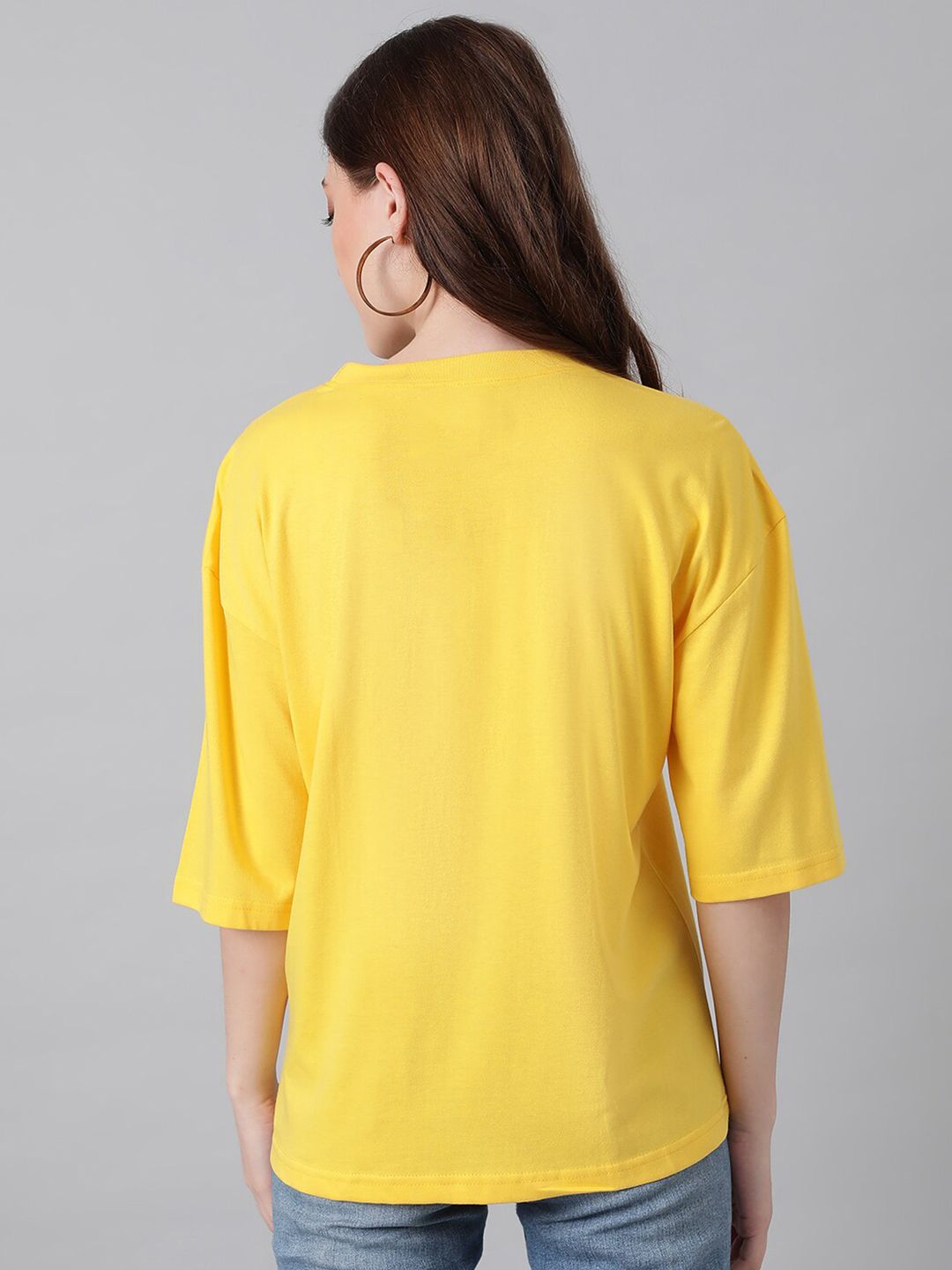 KOTTY Basics Yellow Round Neck Oversized T-shirt