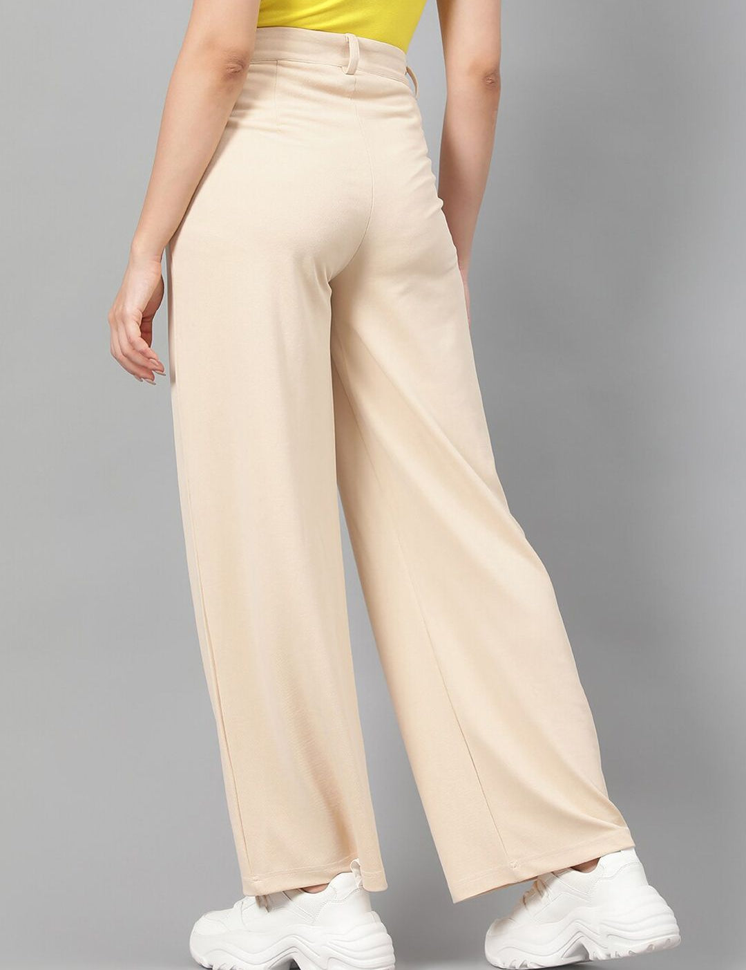 Kotty Women Beige High-Rise Relaxed Straight Leg Straight Fit Easy Wash Trousers