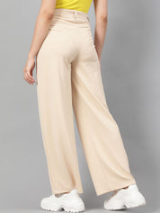 Kotty Women Beige High-Rise Relaxed Straight Leg Straight Fit Easy Wash Trousers