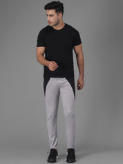 Kotty Men Grey & Black Colourblocked Straight Fit Track Pants
