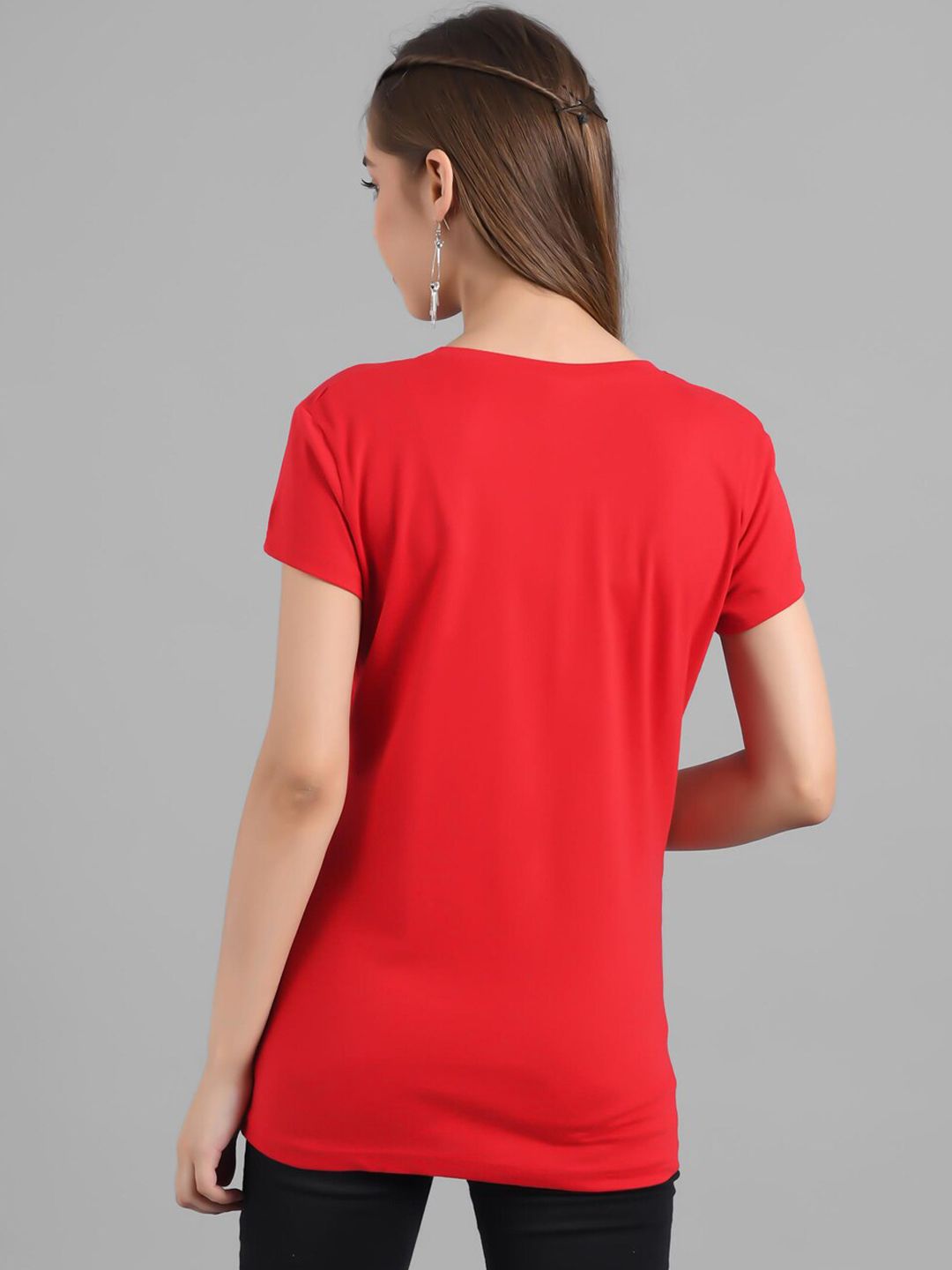 Kotty Women Red Printed Round Neck T-shirt